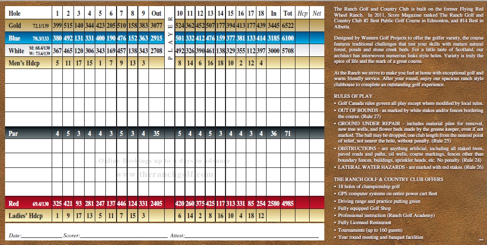 Scorecard The Ranch Golf and Country Club Scorecard The Ranch Golf and Country Club